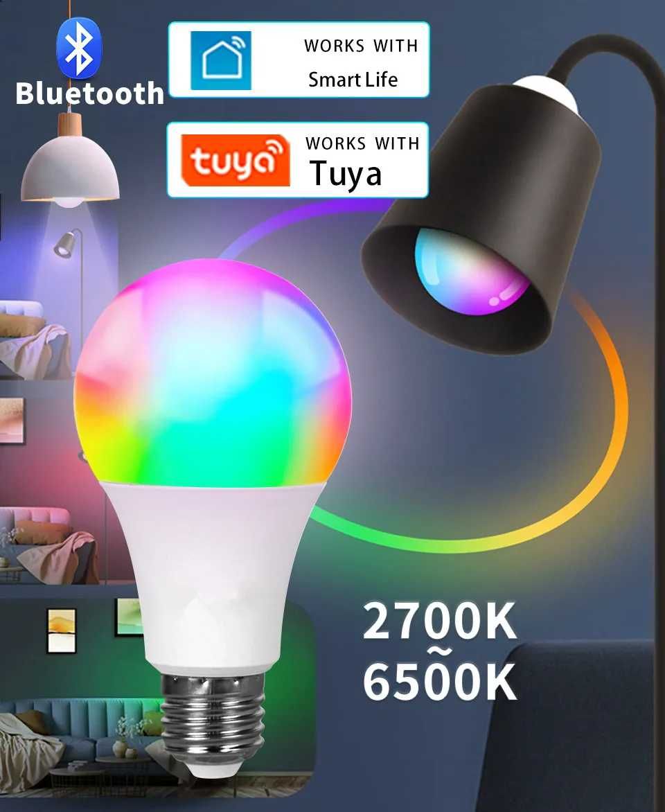 Lâmpada RGB inteligente, controlo por Bluetooth no telemóvel