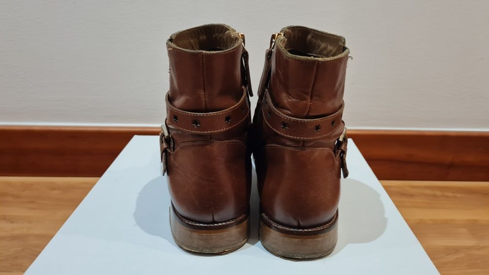 Botins castanhos em pele, massimo dutti, 36