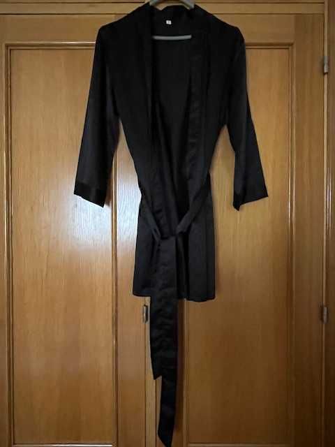 Robe de seda, para senhora, novo, preto, tamanho L