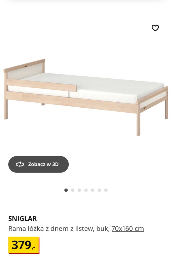 Łóżko Ikea Sniglar z materacem bez barierki 165x77