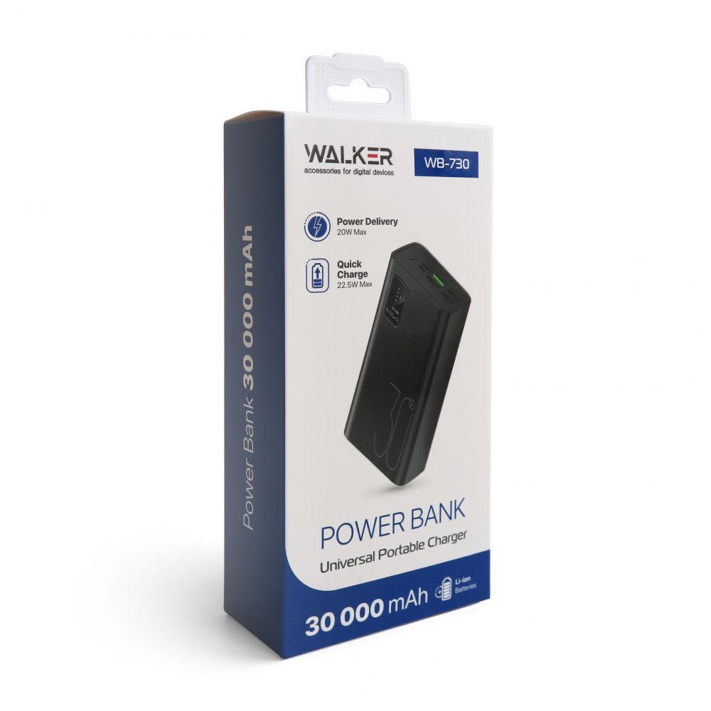 Power Bank WALKER WB-730 30000mAh вихід 3USB*2.1A / QC3.0_22.5W