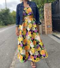Oasis satynowa rozkloszowana suknia w kwiaty 40 nowa