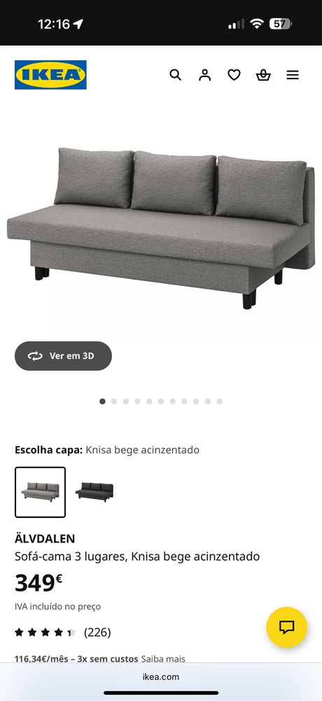Sofa cama 3 lugares IKEA