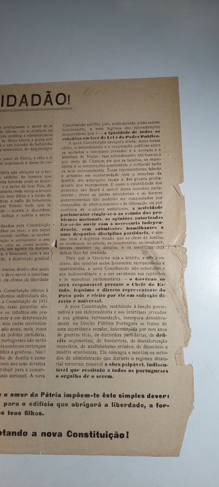 Constituição de 1933 Panfleto Pró-Governo | Exemplar Original