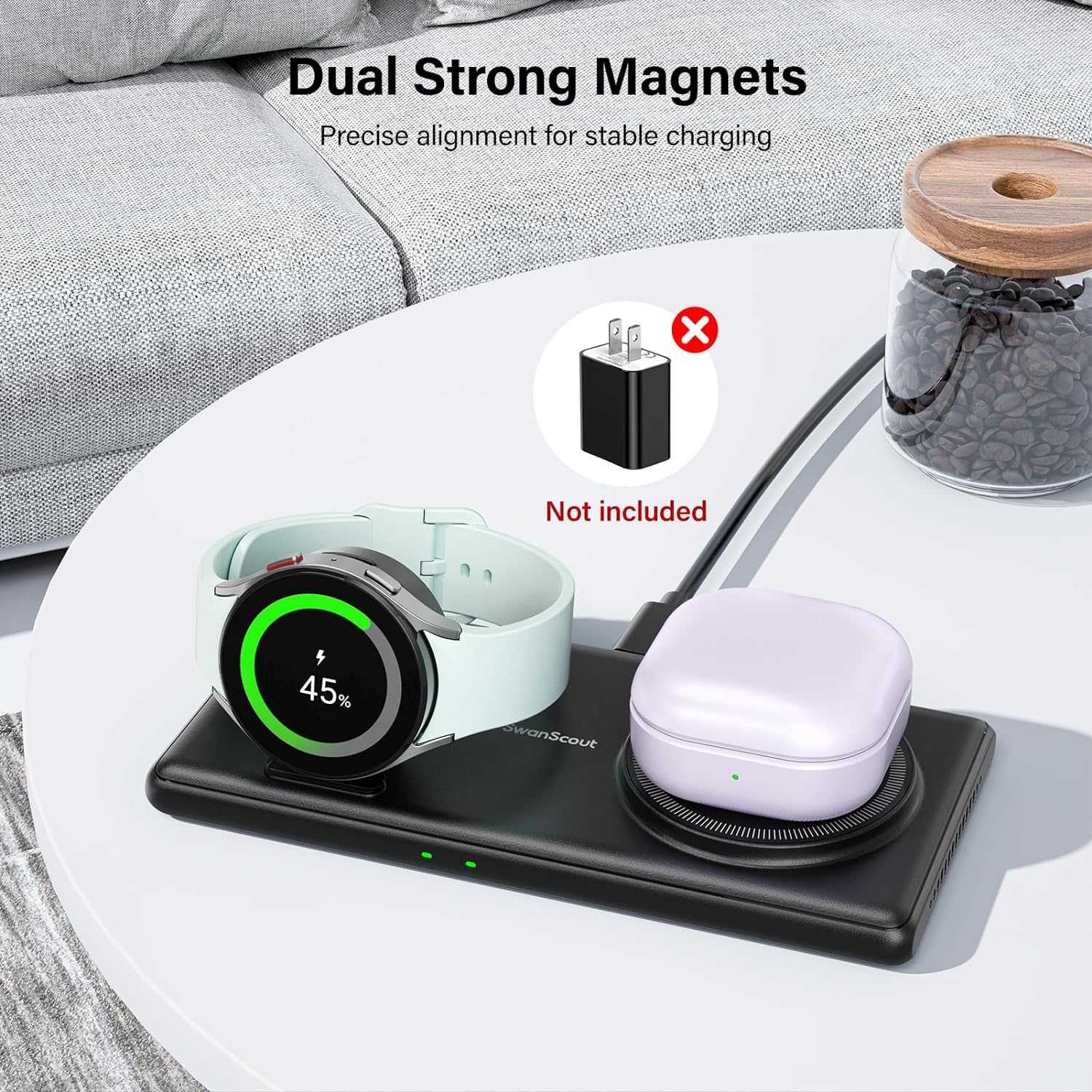 Bezprzewodowa ładowarka 2w1 do Samsung Galaxy Watch, Flip, Fold, Buds3