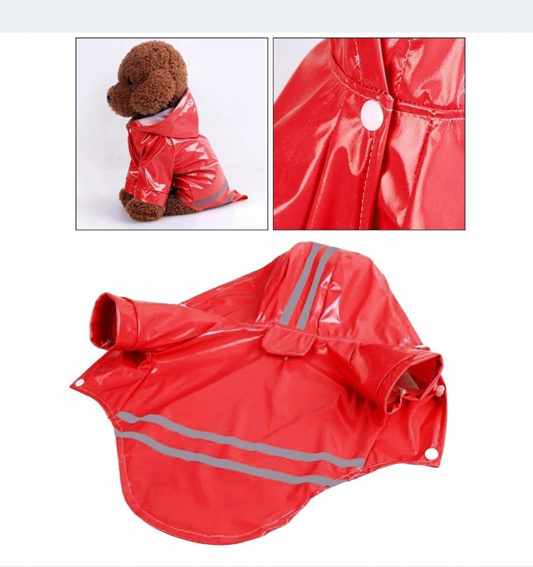 Cudny, czerwony płaszcz przeciwdeszczowy dla psa M Nowy
