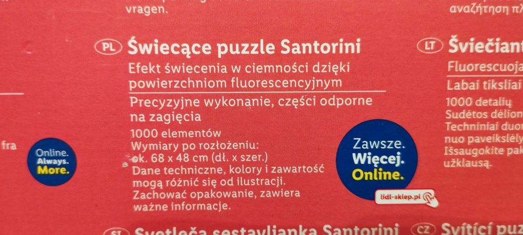 Puzzle NOWE 1000 elementów świecące w ciemnościach Santorini NOWE