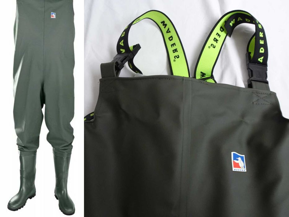 Nowe spodniobuty wodery wędkarskie 41 Waders oliwkowy szelki pudełko