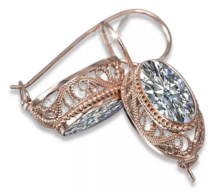 Kolczyki z różowego czerwonego 14k złota 585 cyrkoniami vec023 Poznań