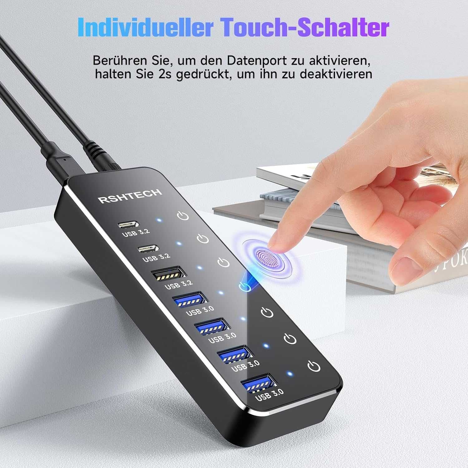 Hub USB 7 portów RSHTECH ST07C aktywny koncentrator USB dotykowy