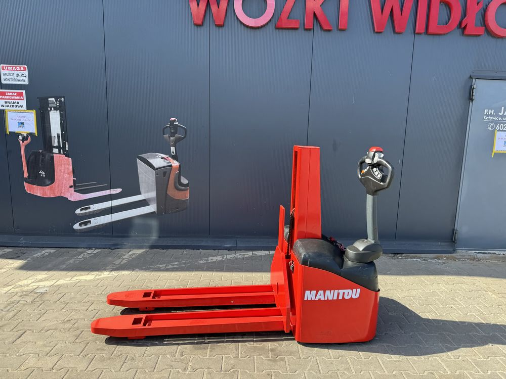 Paleciak elektryczny Manitou 1400 kg 90 cm widły 140 cm wózek