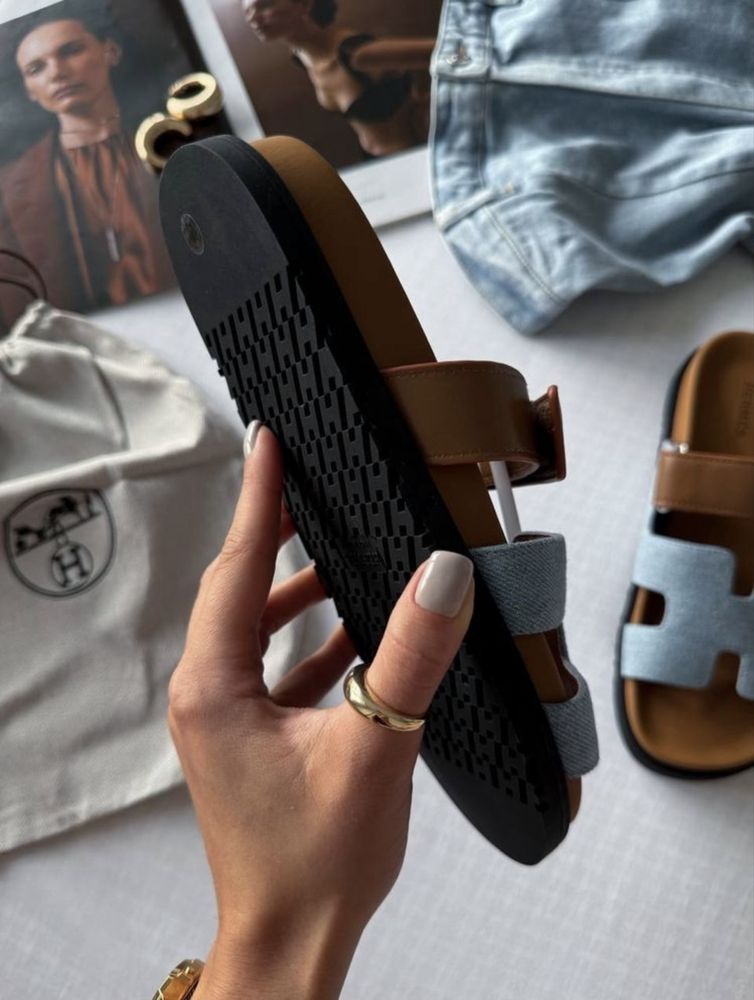 Жіночі шльопанці hermes chypre apricot sandals jeans brown premium