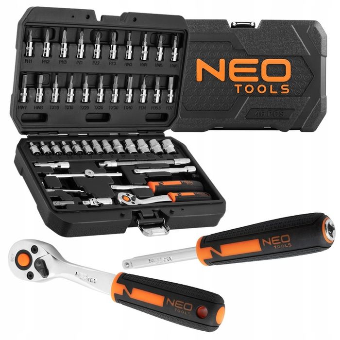 Neo 10-004 Zestaw Komplet Klucze Nasadowe 1/4'' 46el Crv Nasadki Torx