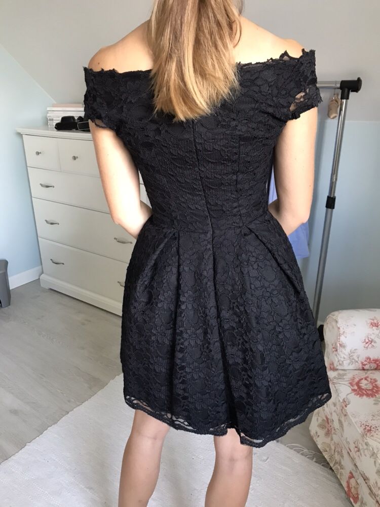 Sukienka czarna koronkowa XS mini szyta na miarę koktajlowa