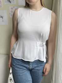 Biała cienka letnia bluzka na ramiączkach z klamrą Zara woman s
