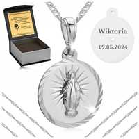 Srebrny Łańcuszek Z Medalikiem Pr. 925 Pamiątka I Komunii Świętej + Gr