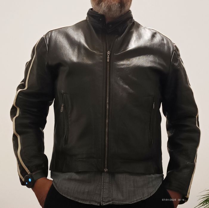 Jaqueta Motard em pele listrada  L/XL