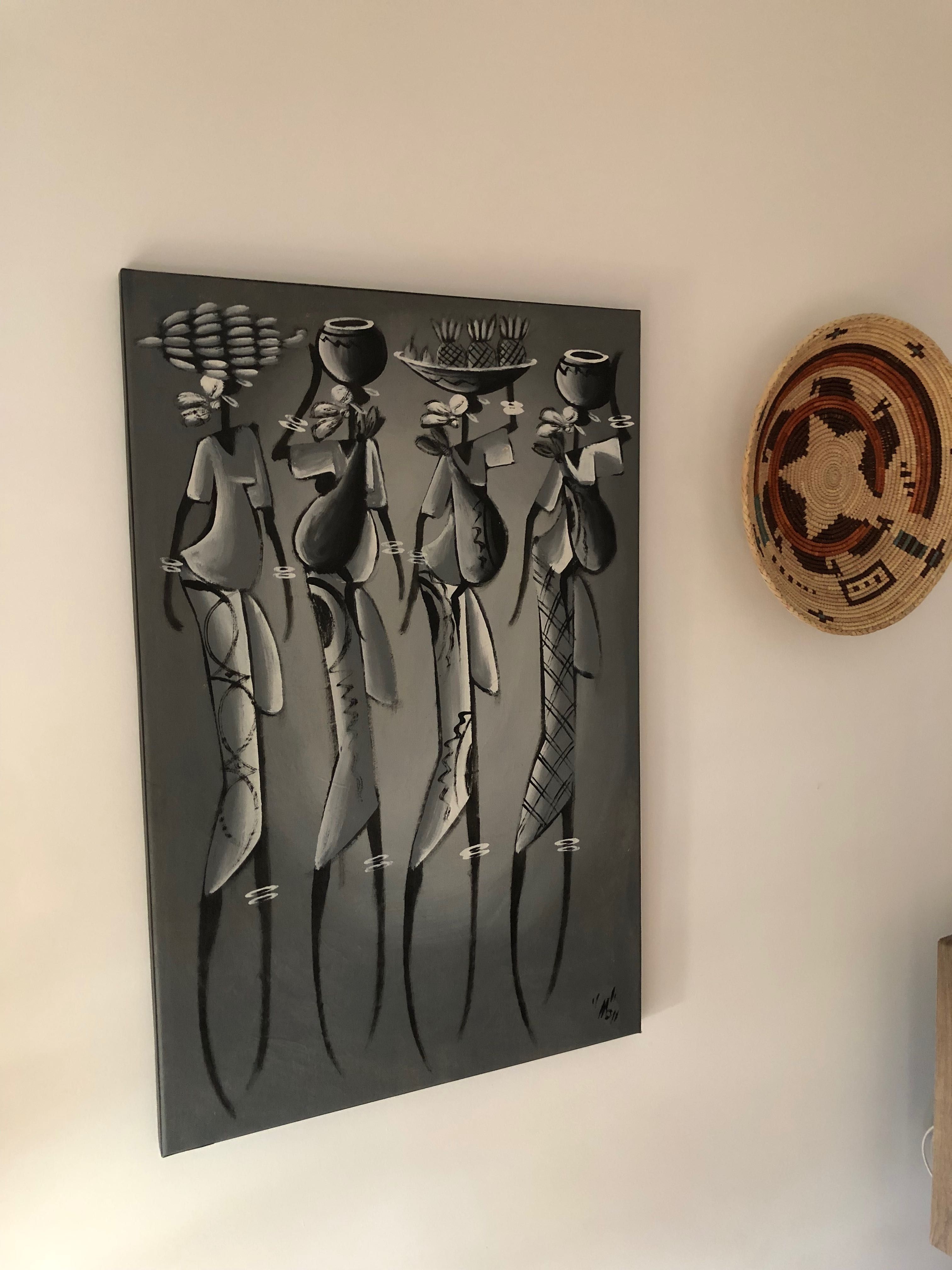 Tela decorativa artesanato africano pintada à mão