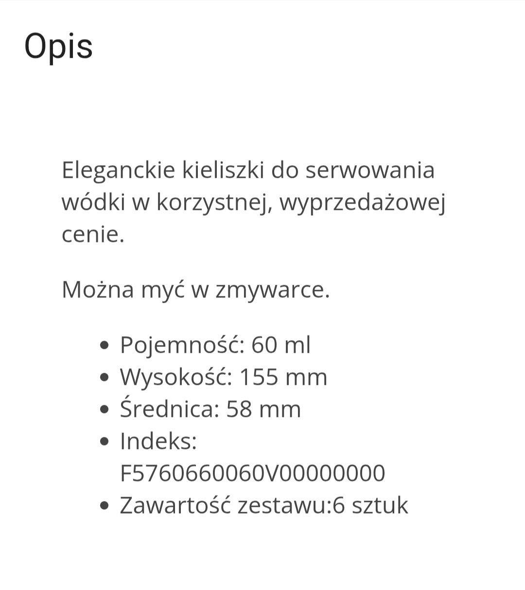 Kieliszki do wódki likieru 60 ml Nowe Bacchus Krosno