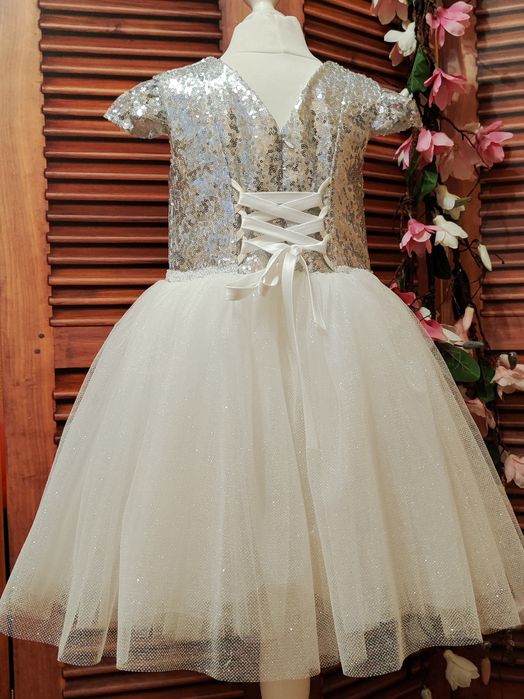 Блискуче срібне плаття 116-128 на новорічний ранок, платье на утренник