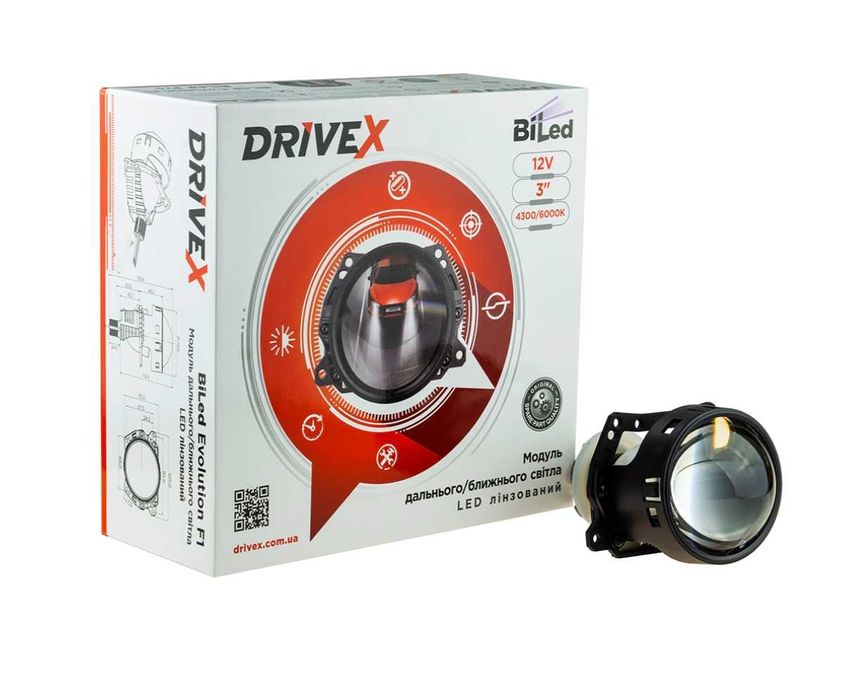 Светодиодные линзы DriveX Bi-LED Evolution F1 45w 6000K 3.0
