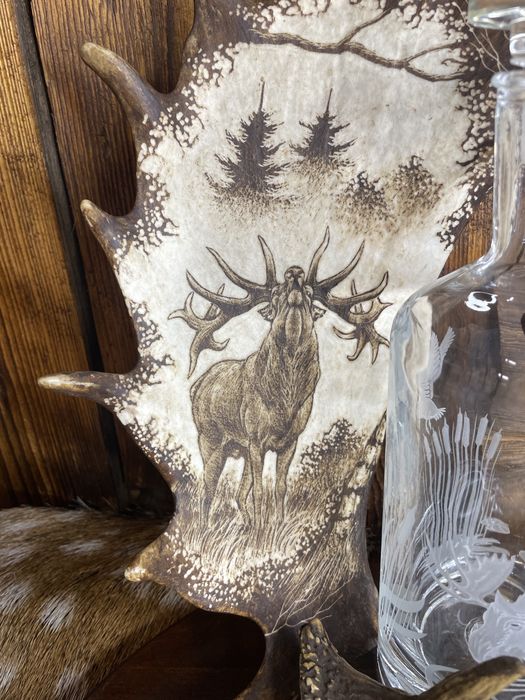 Zestaw karafka+kieliszki wyrób z poroża jeleń hand made prezent P361