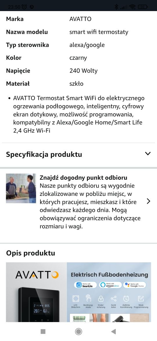 Inteligentny termostat avatto wifi