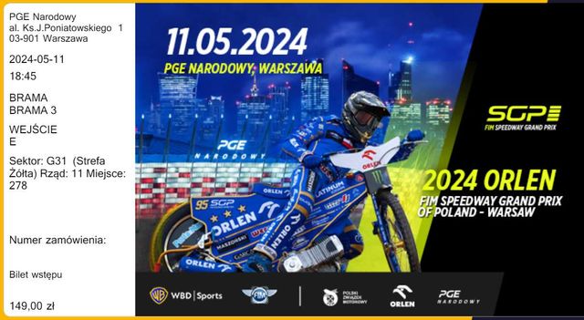 BILETY: 2024 Speedway Grand Prix of Poland - Warsaw, 11.05