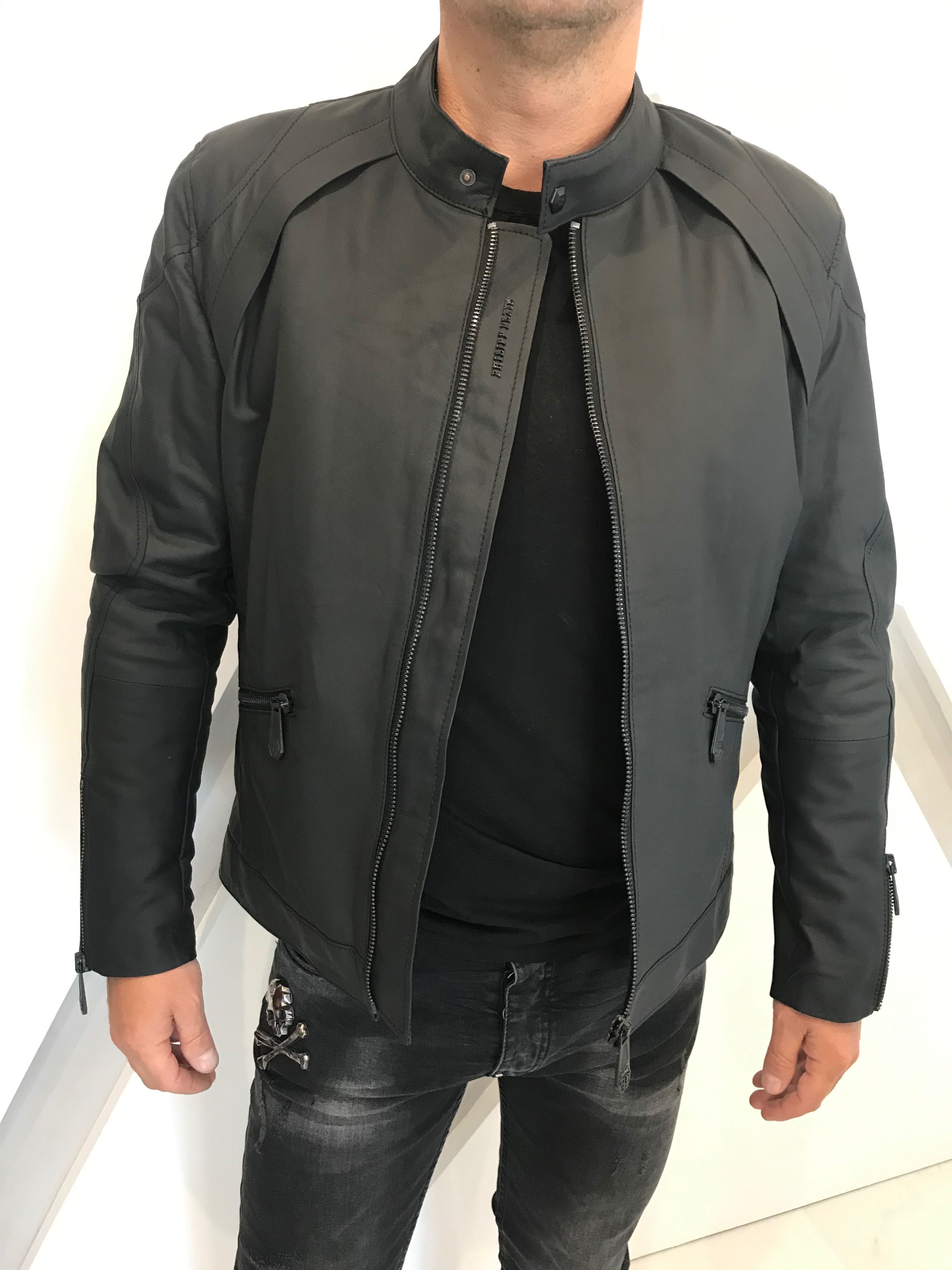 Sale! Kurtka skorzana typu biker Philipp Plein skóra mat ramoneska Xl