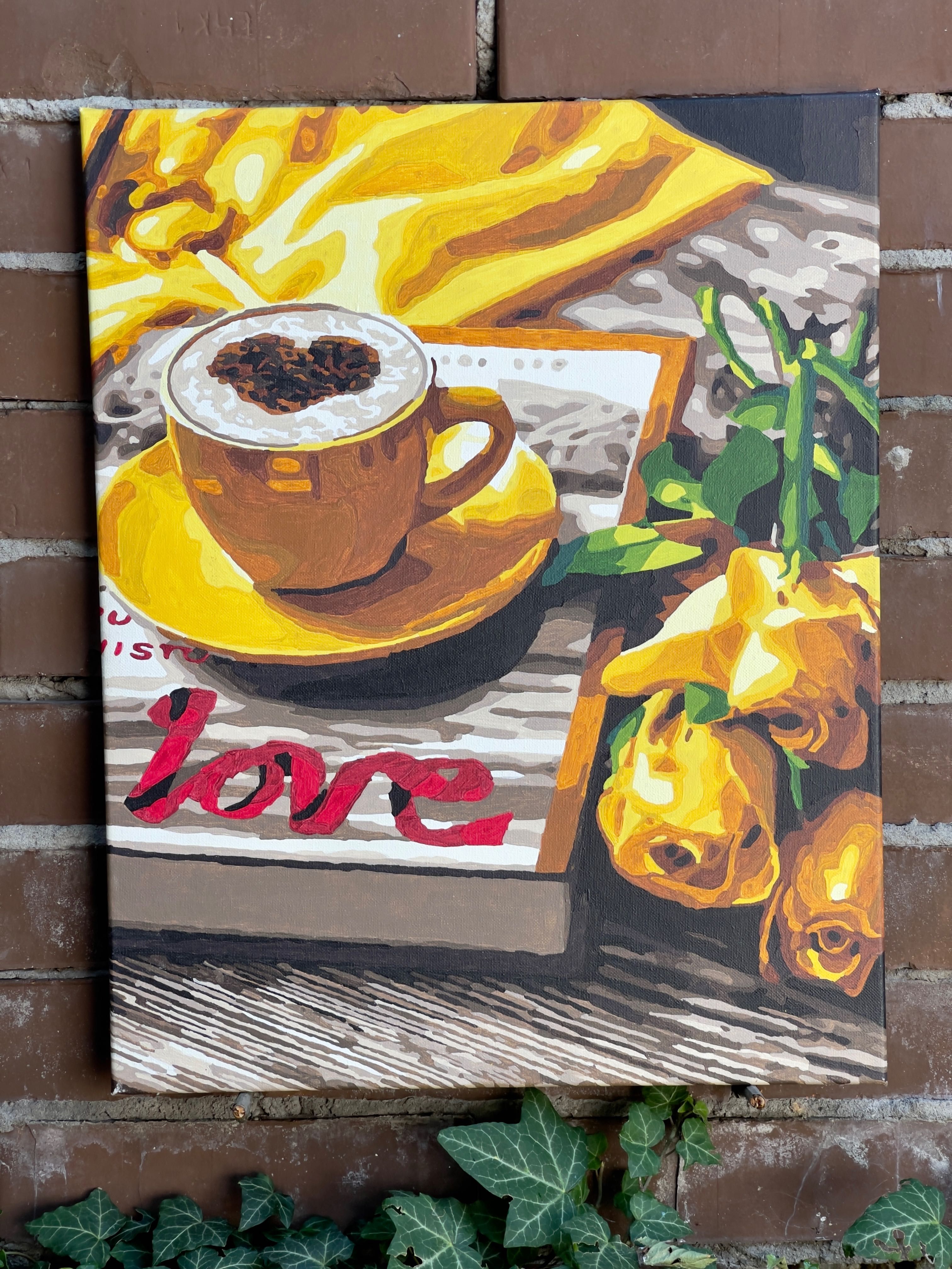 Картина розмальована за номерами Особливий букет кава жовті троянди