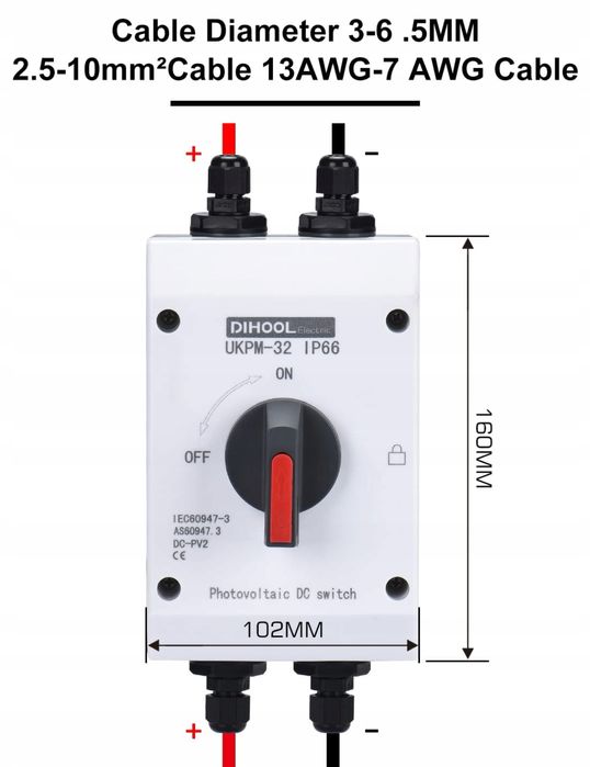 Wyłącznik izolacyjny DC IP65 32A 1200V Skrzynka łączeniowa