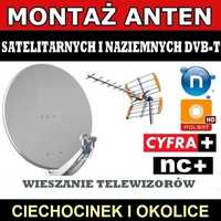 Montaż anten satelitarnych naziemnych wieszanie TV CIECHOCINEK Tanio!