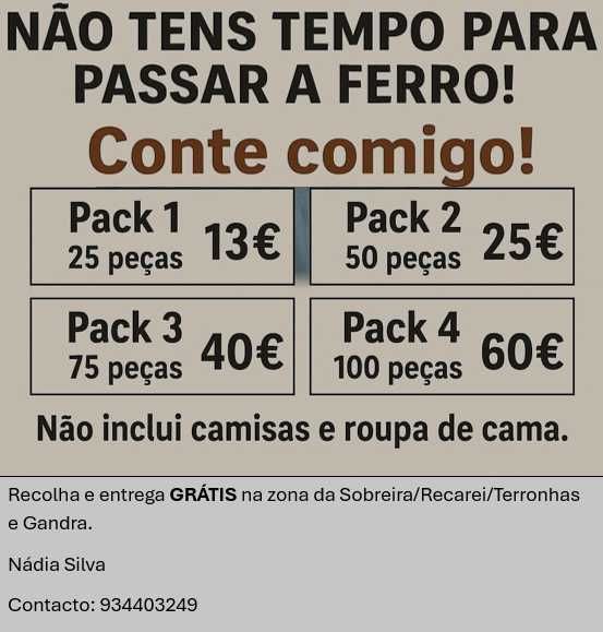 Passo a ferro a sua Roupa valores acessíveis