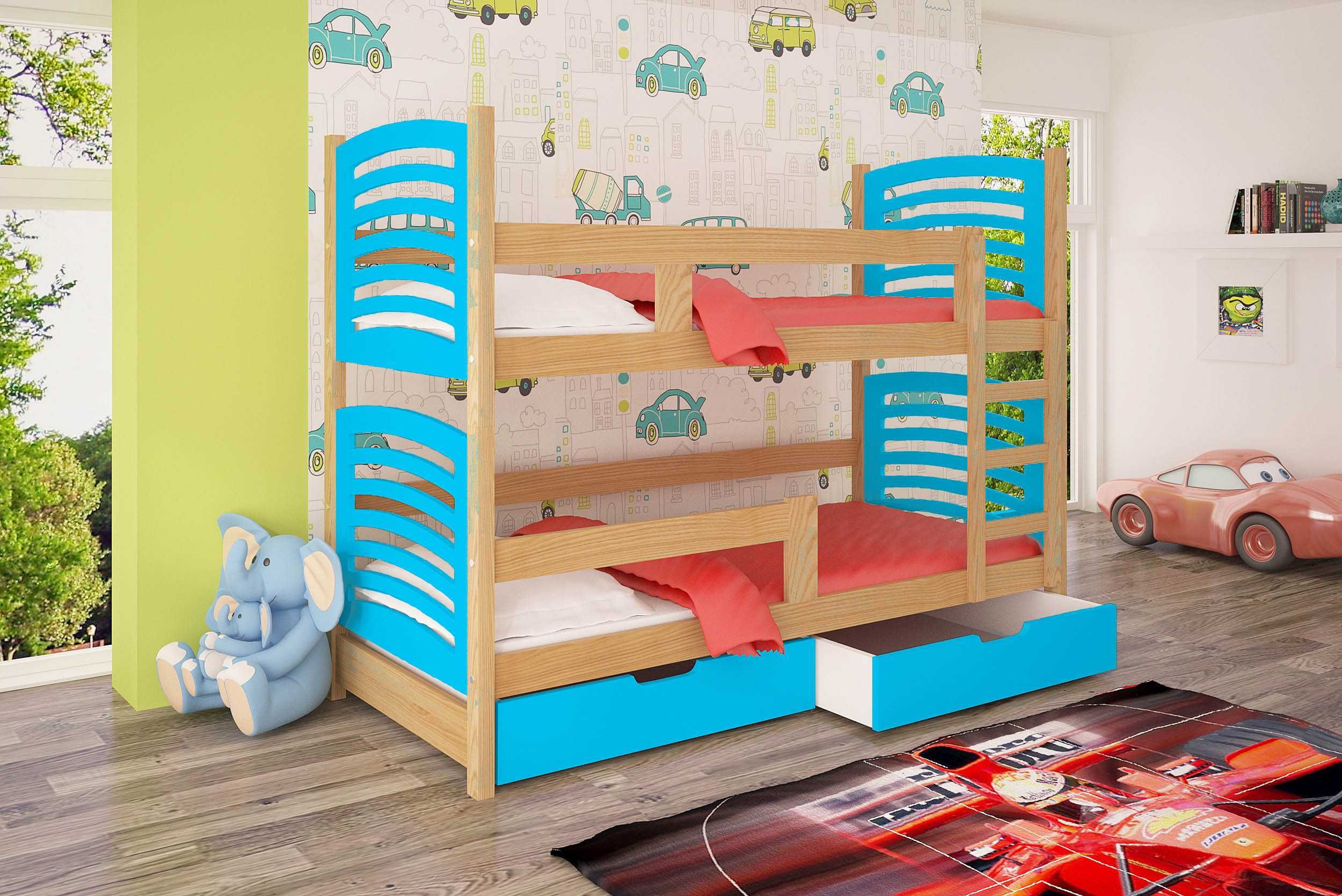 Piękne łóżeczko piętrowe dla dzieci OLEK z drewna sosnowego