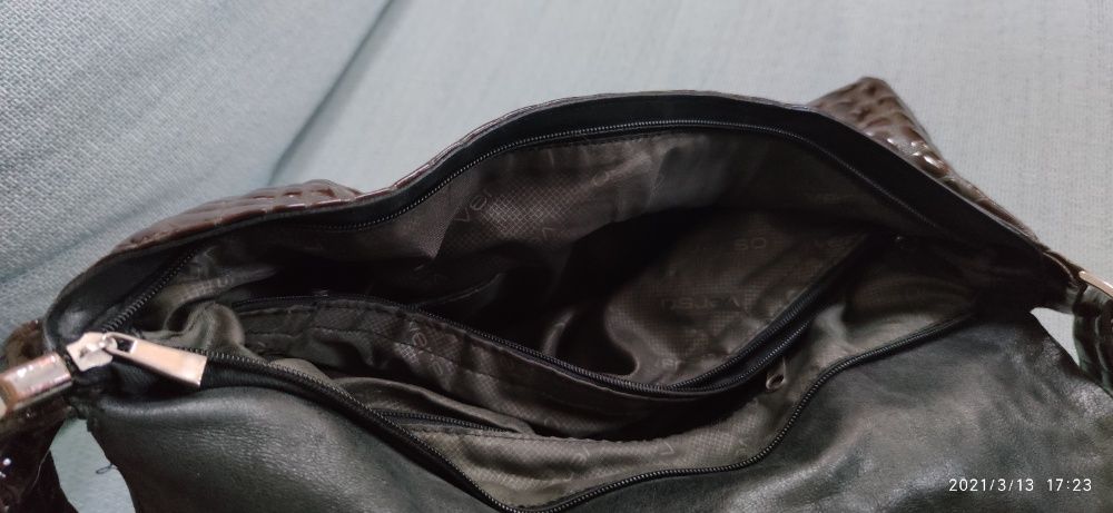 Torebka skóra naturalna, VERSO. Listonoszka grafit, czarny