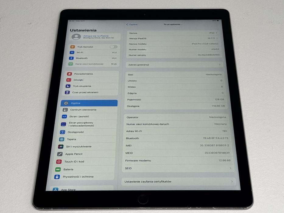 iPad Pro 12.9 1. gen. (A1652) 128GB - Cellular (LTE) - faktura VAT 23%