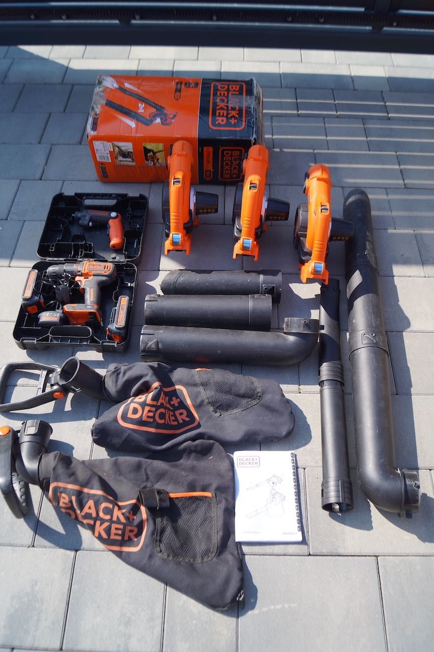 Zestaw narzedzi Black & Decker odkurzacz ogrodowy dmuchawa wkretarka
