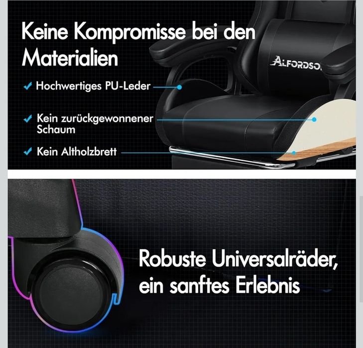 ALFORDSON 12 kolorów RGB LED fotel gamingowy i 8-punktowy masaż