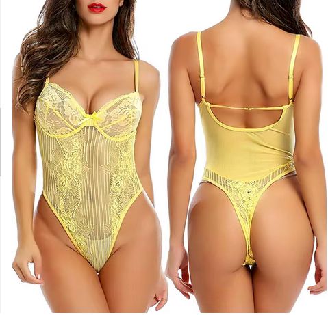 Sexowne Przeźroczyste i Zmysłowe Koronkowe Damskie Body - S