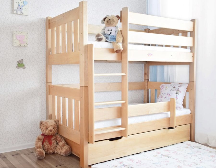 Drewniane łóżko piętrowe 180x80 plus materace Olcha