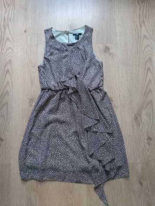 Sukienka suknia panterka asymertryczna falbana H&M 34 XS