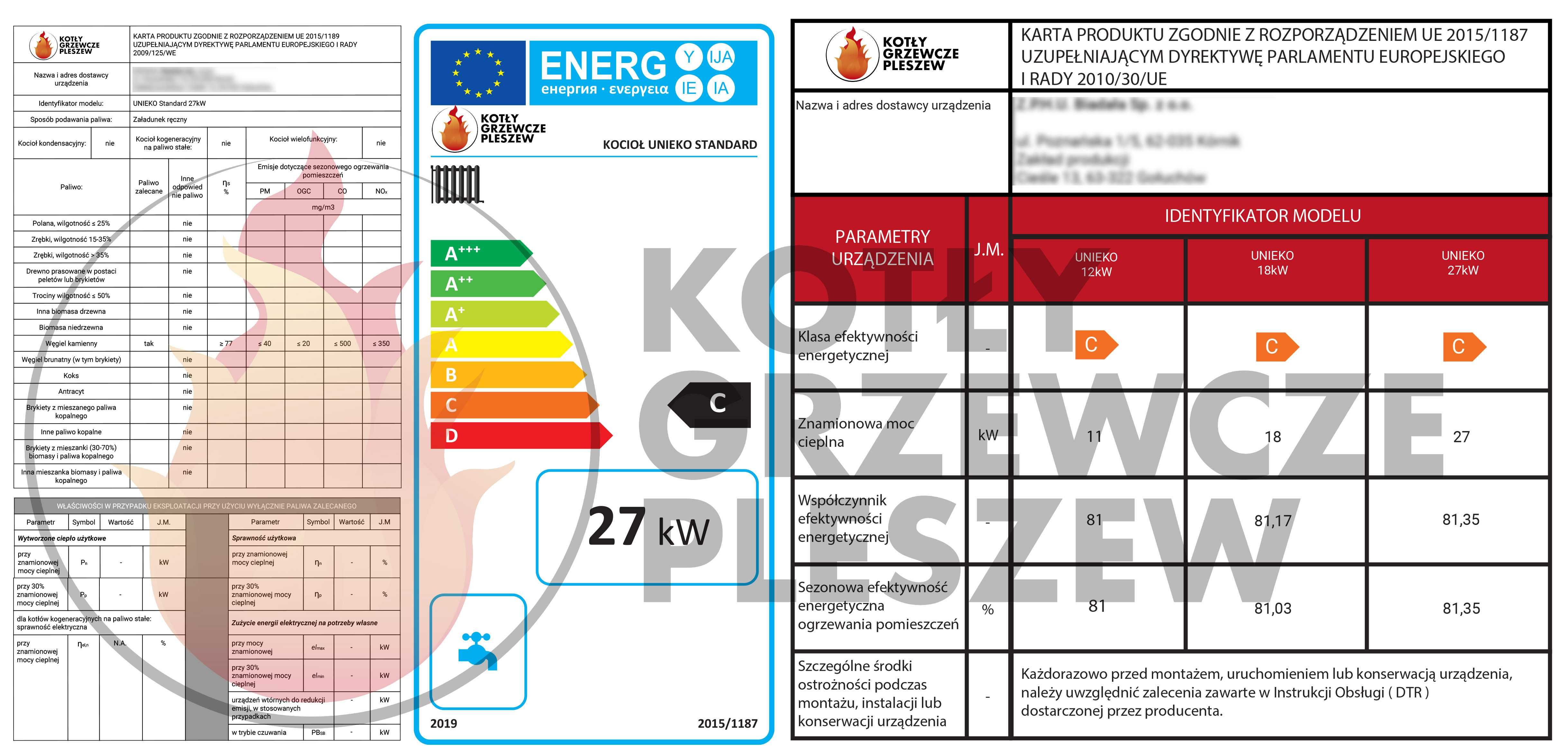 Kotły węglowe UNIEKO 27kW piec, kocioł 5 KLASA ECODESIGN