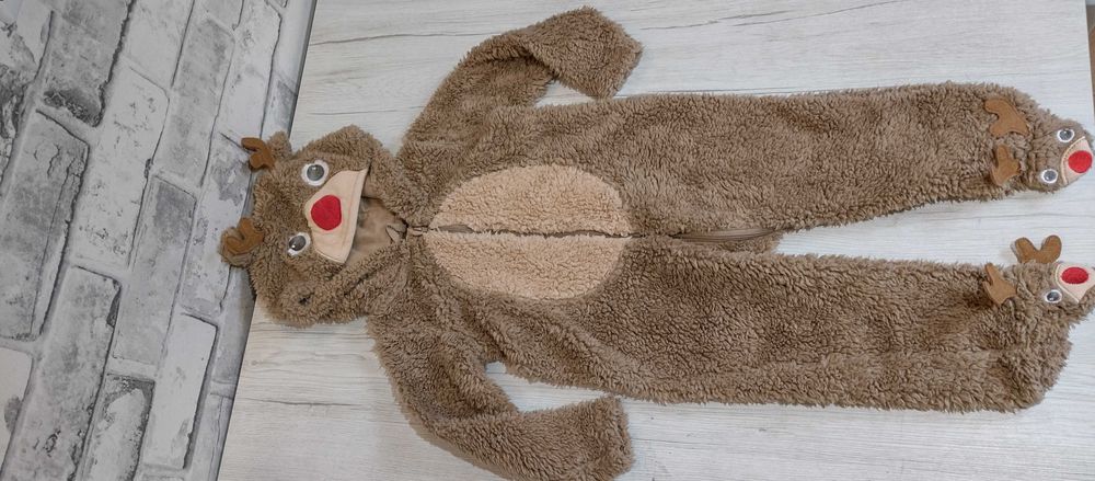 pluszowy kombinezon 80 renifer reniferek z kapturem uszy i rogi