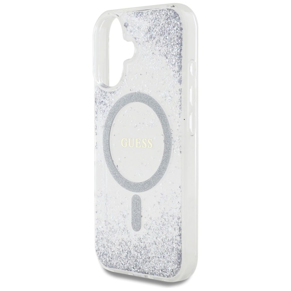 Etui Guess HC Resin Bottom Glitter do    iPhone 16 MagSafe srebrny