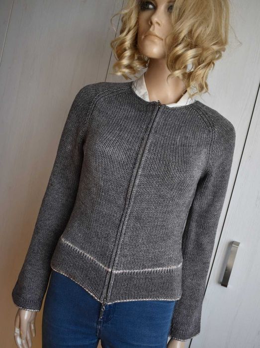 Sweter XS 34 zasuwany wełniany kardigan krótki ciepły wełna blazer
