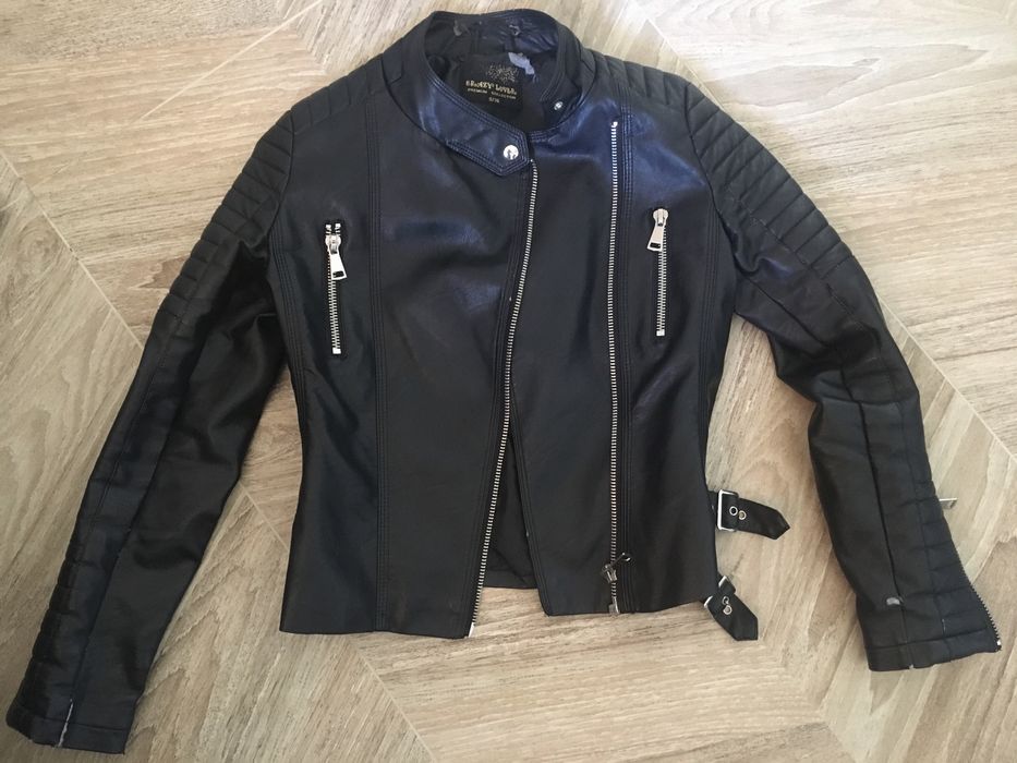 Czarna damska ala skóra kurtka ramoneska 36