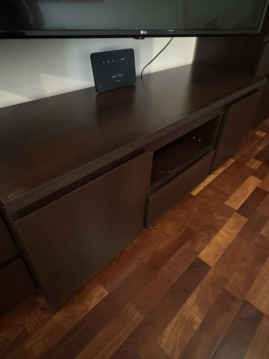 Komoda szafka pod TV półka ciemny brąz komplet meble salon