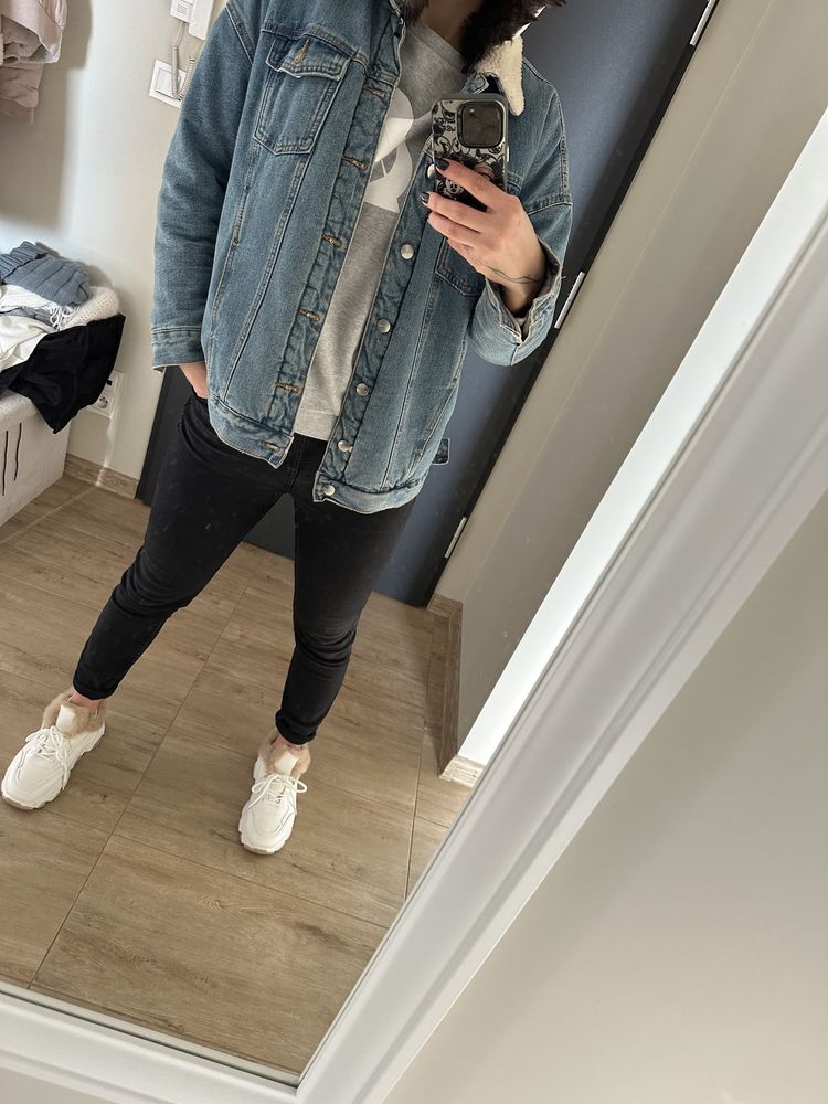 Zimowa kurtka jeansowa z kożuszkiem gruba ciepla jeans kozuch