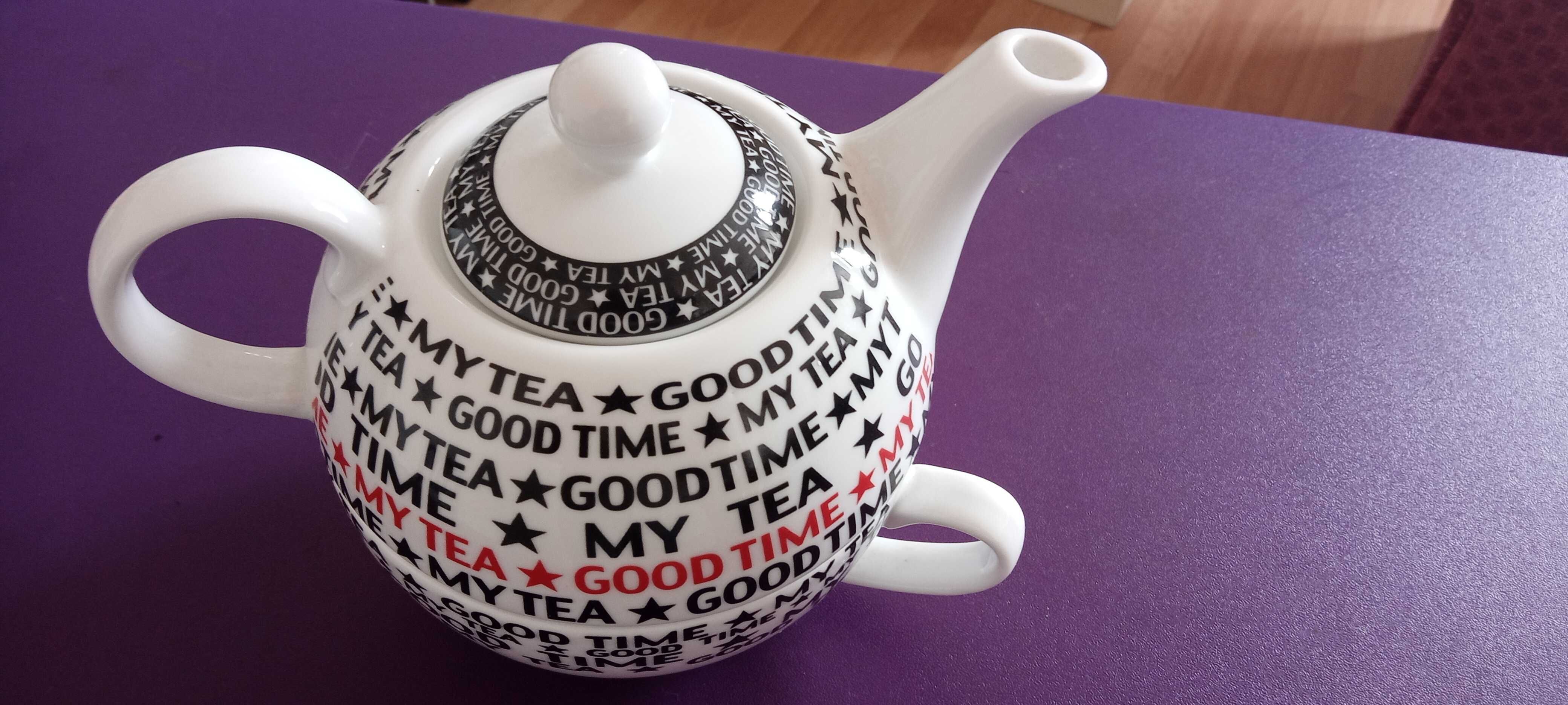 Bule de Louça, Novo, com Chávena My Tea/Good Time (microondas)