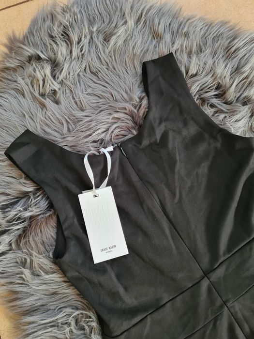 XA77 Sukienka damska dłuższy tył na ramiączkach czarna S grace karin